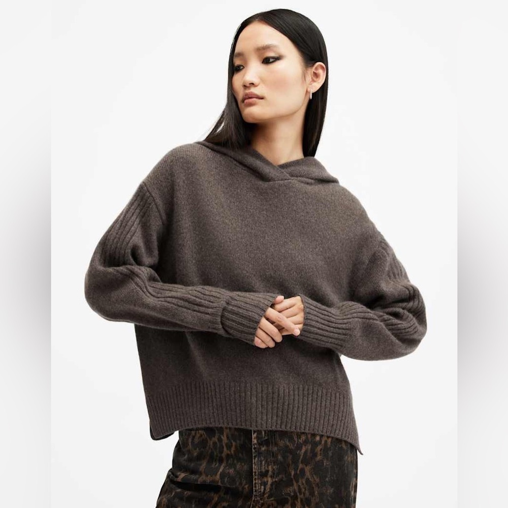 NWT AllSaints Ines Cashmere & Wool Hooded Sweater